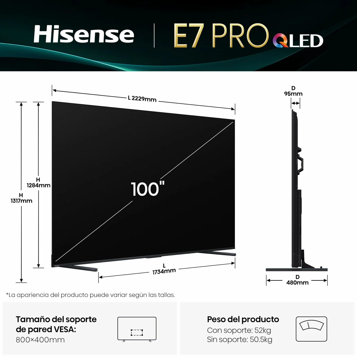 Smart TV Hisense 100E7Q PRO 4K Ultra HD 100" LED HDR QLED - Image 2